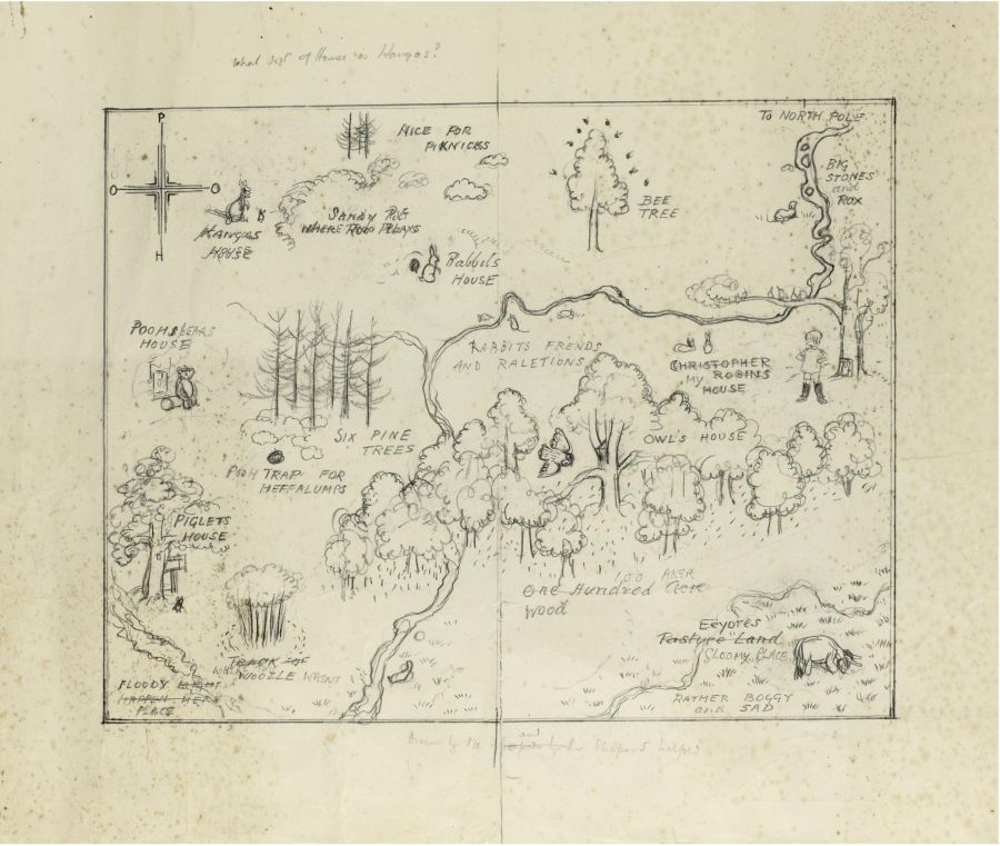 Map of "Hundred Acre Wood" made by Winnie-the-Pooh himself, 1920s.