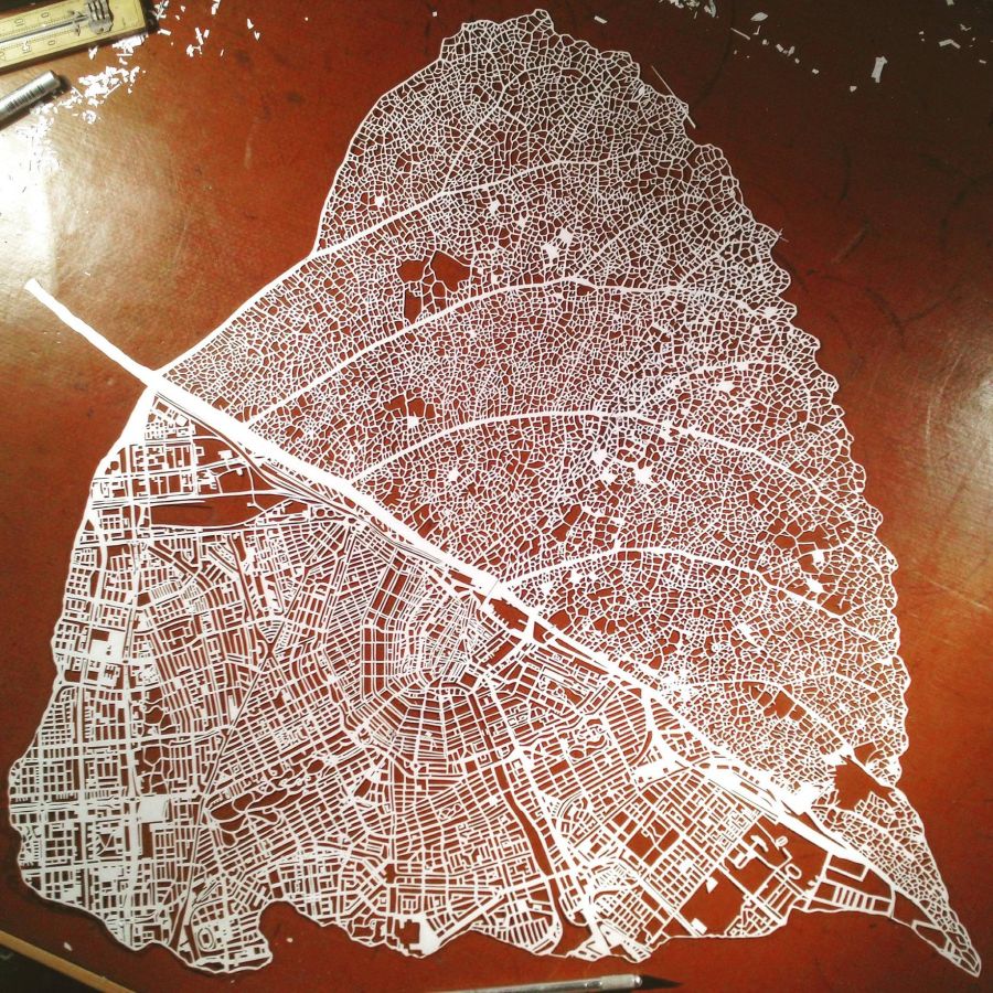 Map of Amsterdam made from a single piece of paper. 32 drugs were involved in the process.