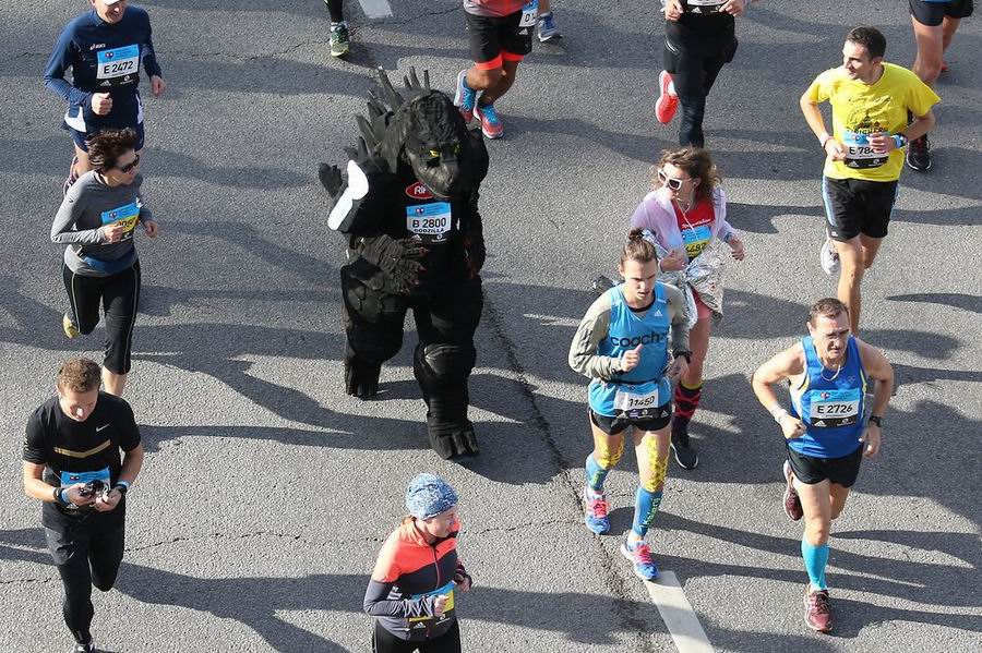 Rare photo of Godzilla running a marathon.