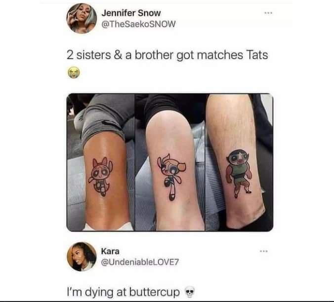 nail - Jennifer Snow 2 sisters & a brother got matches Tats Kara I'm dying at buttercup 1