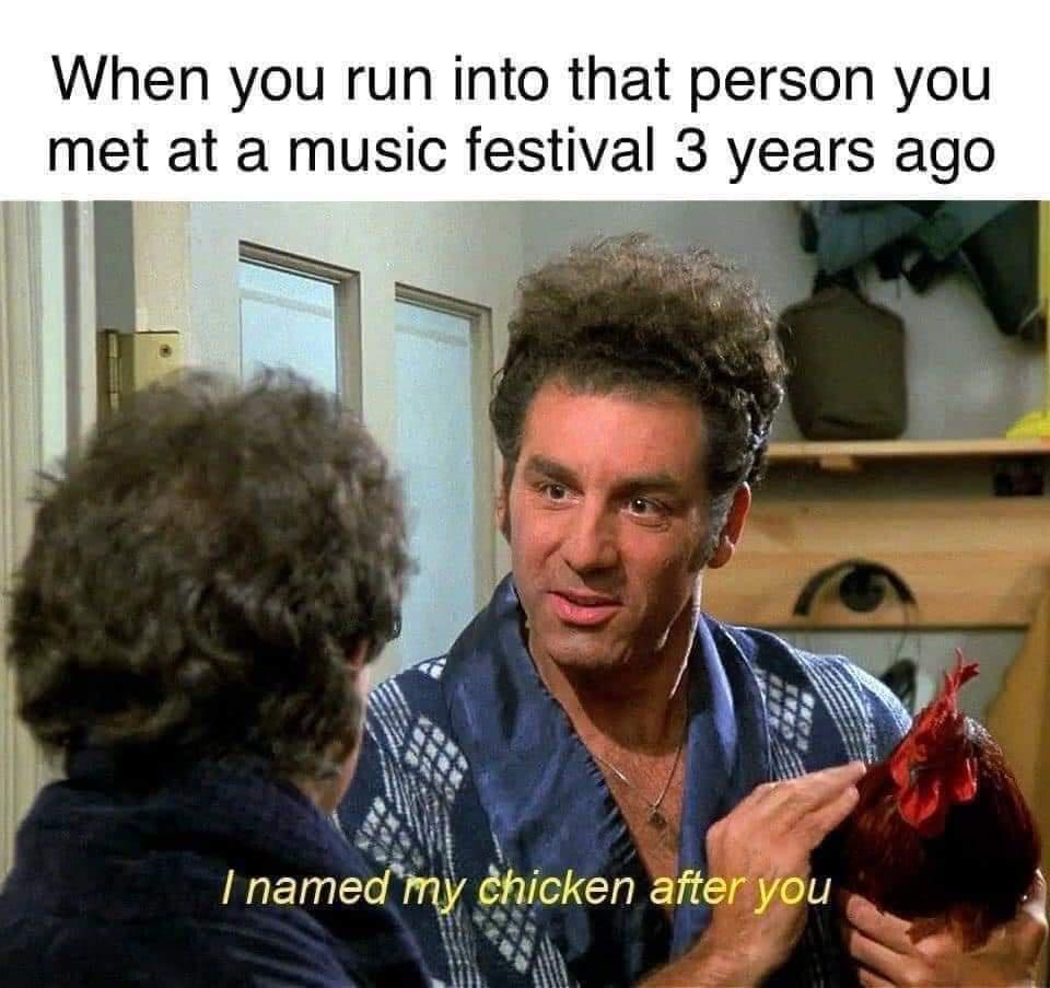 dank memes - my life my rules quotes - When you run into that person you met at a music festival 3 years ago I named my chicken after you