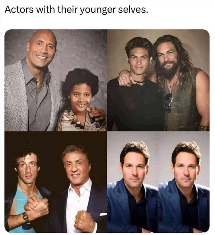 dank memes - friendship - Actors with their younger selves. jelent