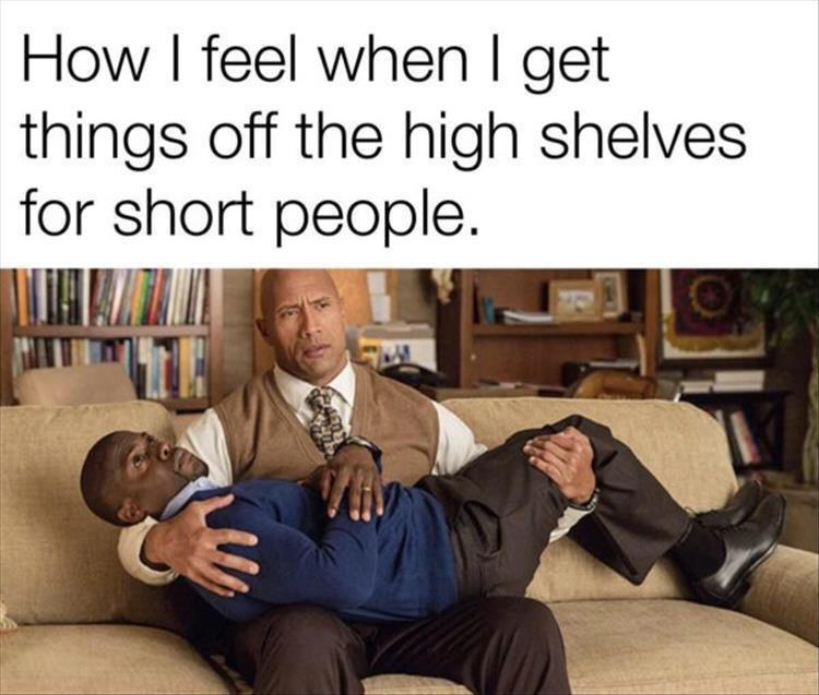 dank memes - kevin hart the rock movie - How I feel when I get things off the high shelves for short people. Gma
