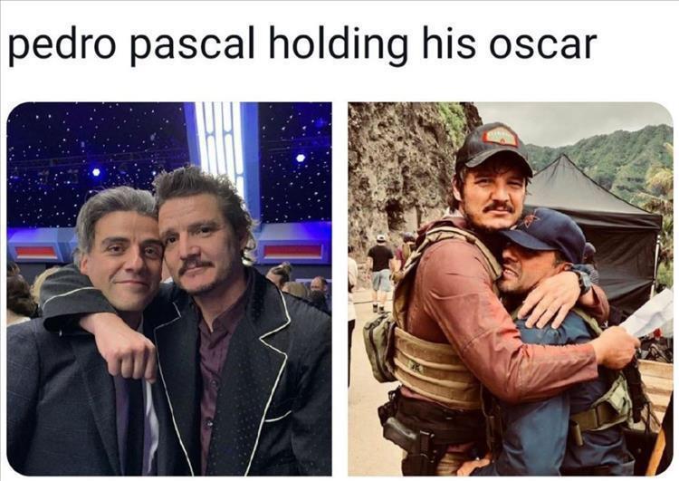 fresh memes - pedro pascal partner - pedro pascal holding his oscar