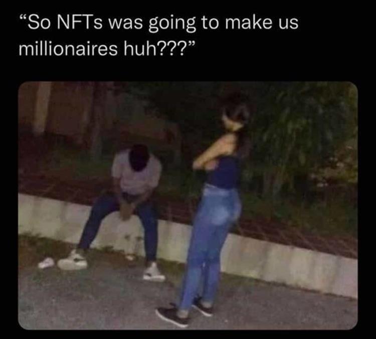 funny memes and pics - throat goat memes - "So NFTs was going to make us millionaires huh???"