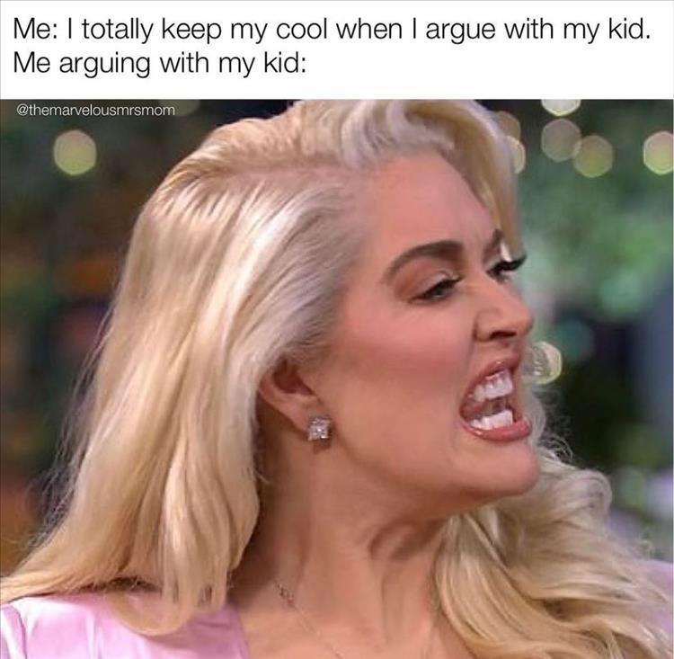 funny memes - Erika Jayne - Me I totally keep my cool when I argue with my kid. Me arguing with my kid