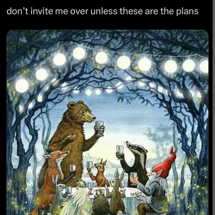 funny memes and pics - astrid sheckels moonlight feast - don't invite me over unless these are the plans