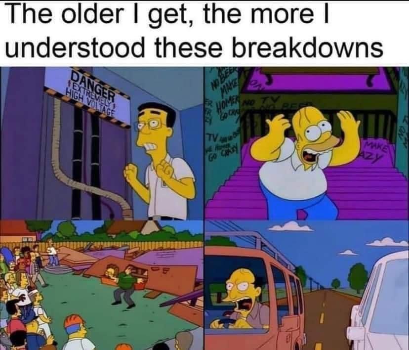 funny memes and pics - that's it back to winnipeg - The older I get, the more I understood these breakdowns Danger Extremely High Voltage No Bee Mah Homer No Ty Bee Tv Go C Tv Ve H Go Cray Ti Make Azy