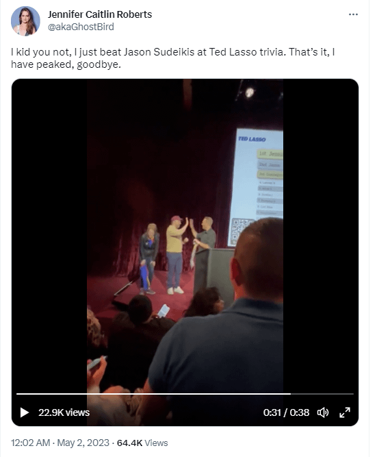 funny tweets and memes - presentation - Jennifer Caitlin Roberts I kid you not, I just beat Jason Sudeikis at Ted Lasso trivia. That's it, I have peaked, goodbye. views Views Ted Lasso