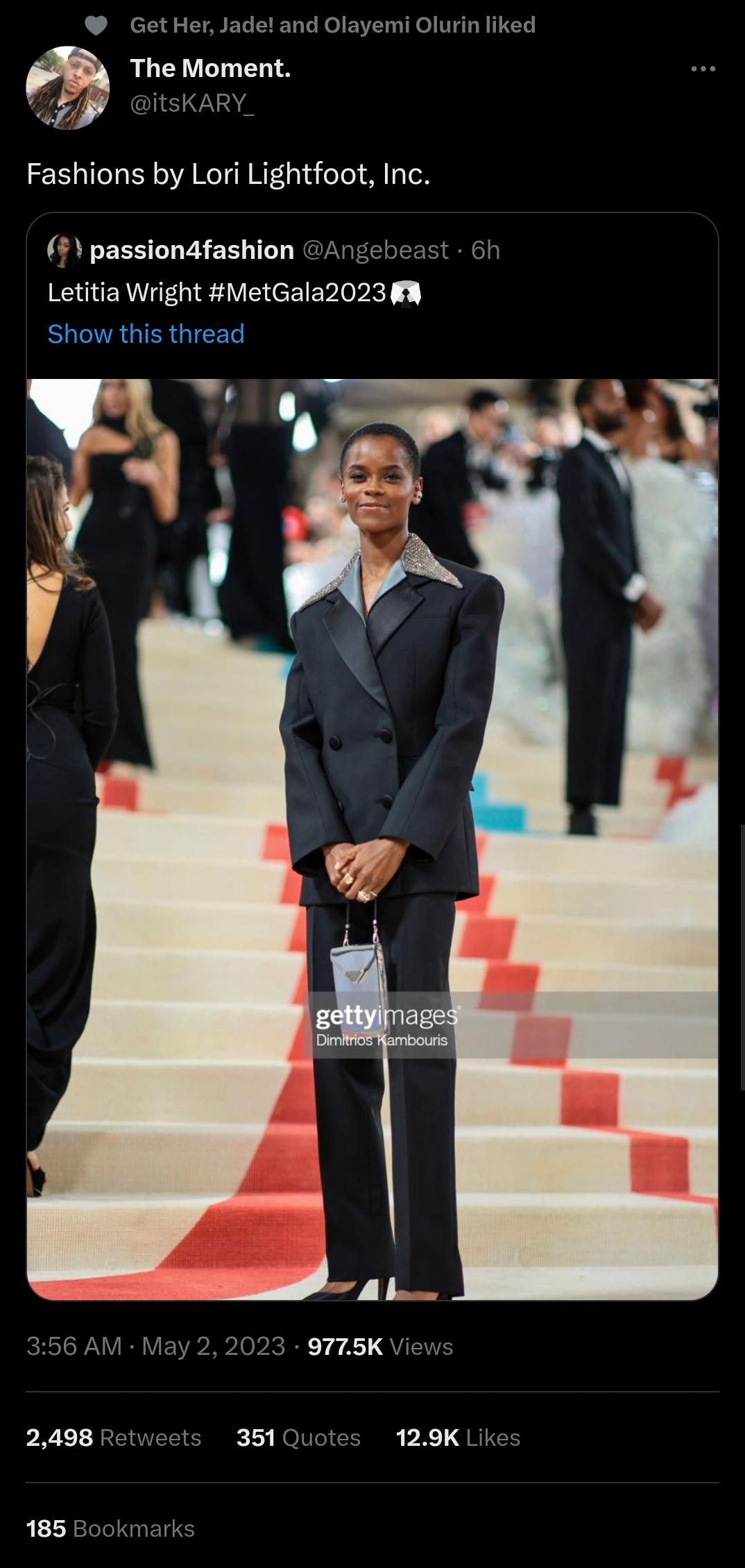 funny tweets and memes - gentleman - Get Her, Jade! and Olayemi Olurin d The Moment. Fashions by Lori Lightfoot, Inc. passion4fashion 6h Letitia Wright Show this thread gettyimages Dimitrios Kambouris Views 2,498 351 Quotes 185 Bookmarks