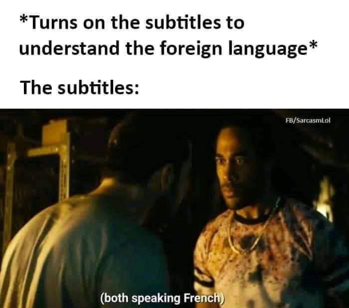 fresh memes - photo caption - Turns on the subtitles to understand the foreign language The subtitles both speaking French FbSarcasmLol