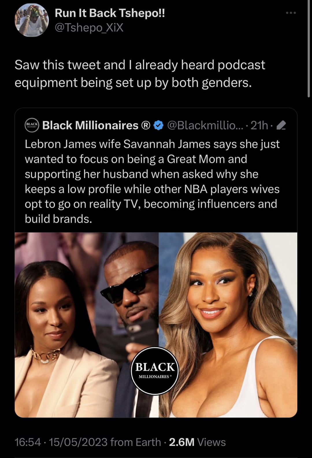 funny tweets - -  - Run It Back Tshepo!! Saw this tweet and I already heard podcast equipment being set up by both genders. Black Black Millionaires .... 21h. Lebron James wife Savannah James says she just wanted to focus on being a Great Mom and supporti