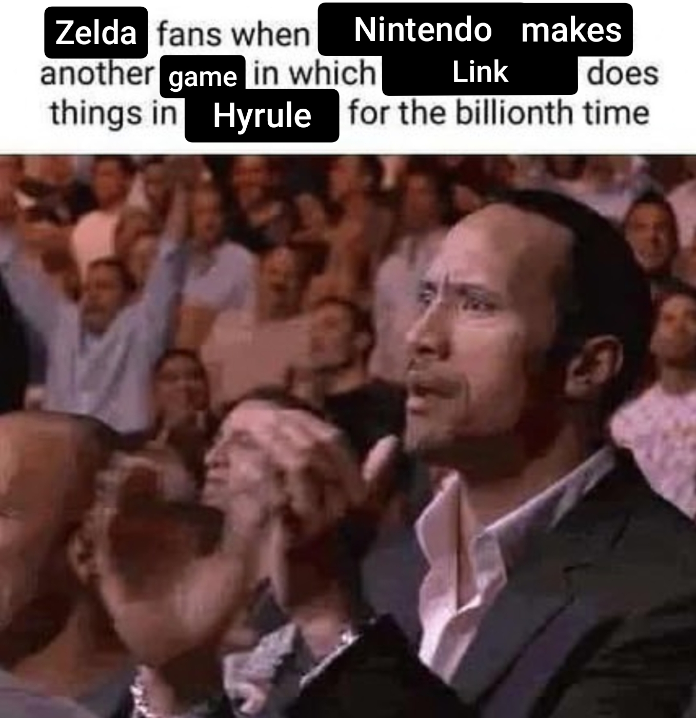 gaming memes - photo caption - Zelda fans when Nintendo makes Link does another game in which things in Hyrule for the billionth time