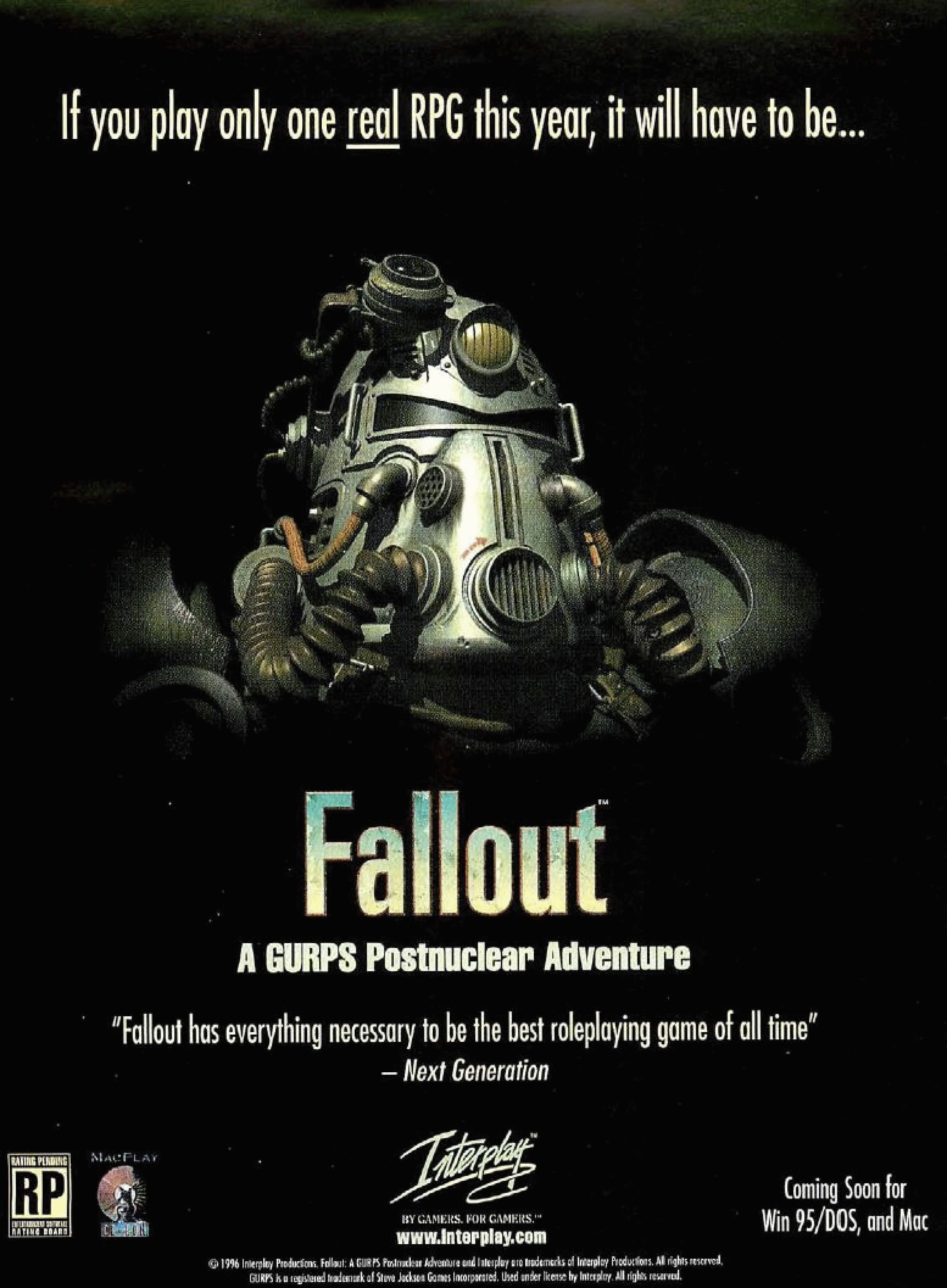 90s video game ads -  fallout 1 - If you play only one real Rpg this year, it will have to be... San Far Rp wa "Fallout has everything necessary to be the best roleplaying game of all time Next Generation Mala Fallout A Gurps Postnuclear Adventure Arab Ga