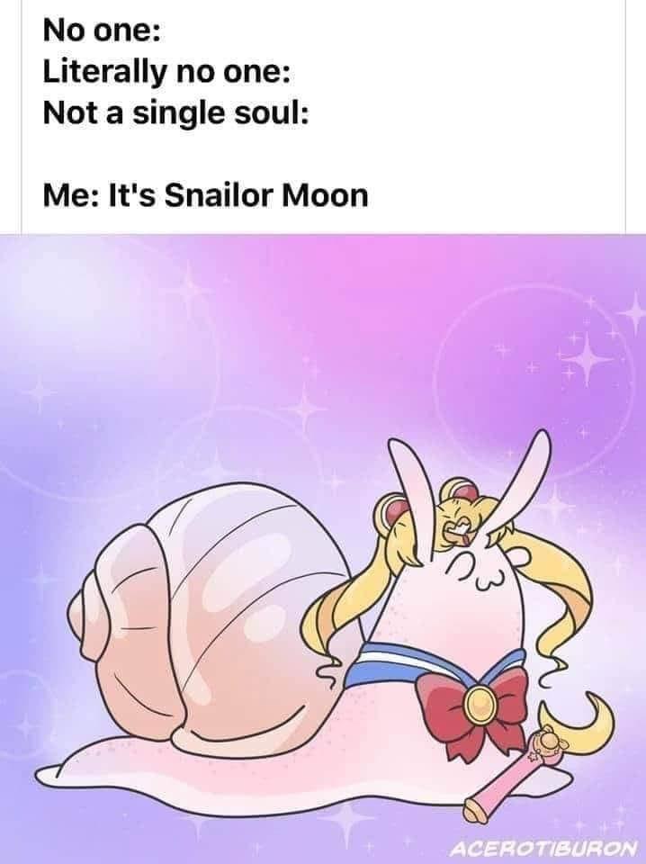 fresh memes - snailor moon meme - No one Literally no one Not a single soul Me It's Snailor Moon Acerotiburon
