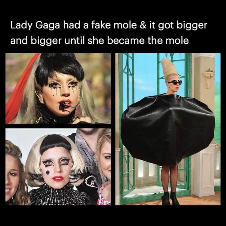 monday morning randomness - fashion accessory - Lady Gaga had a fake mole & it got bigger and bigger until she became the mole