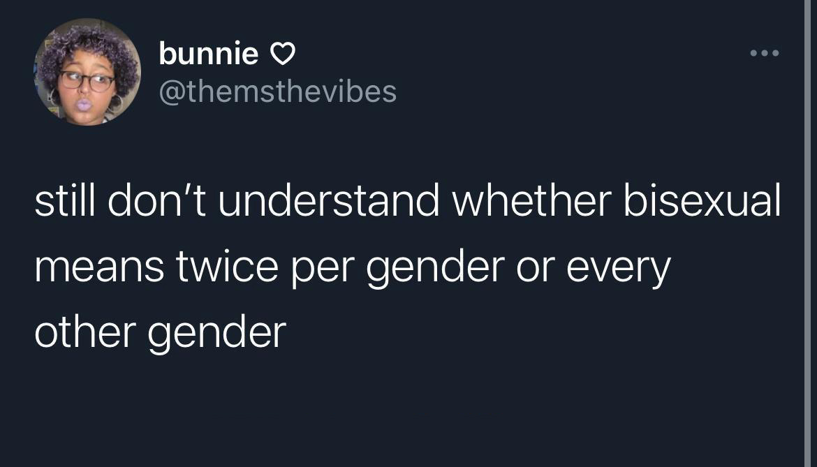 twitter memes - dream adhd tweet - bunnie ... still don't understand whether bisexual means twice per gender or every other gender