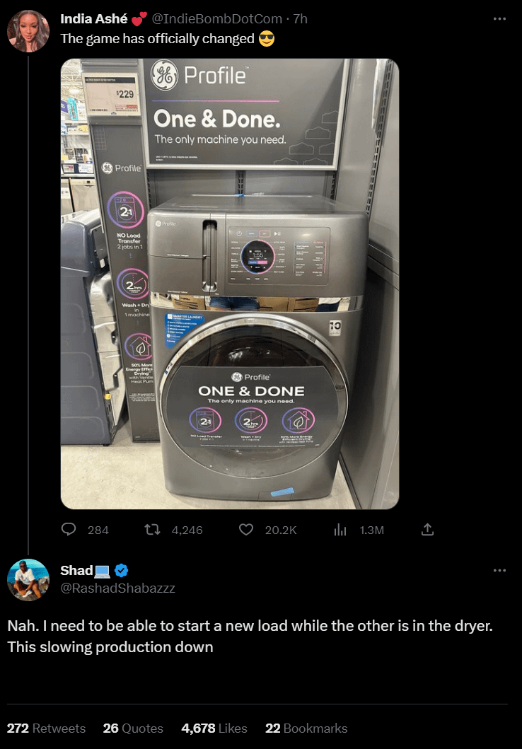 funny tweets and twitter memes - electronics - India Ash . 7h The game has officially changed Profile Siz 284 Shad $229 Profile P 2 No Load Transfer 2 jobs in 1 2 WashDry wanyany 1 machine 50% More Energy Effic Drying with Vere Heat Pum One & Done. The on