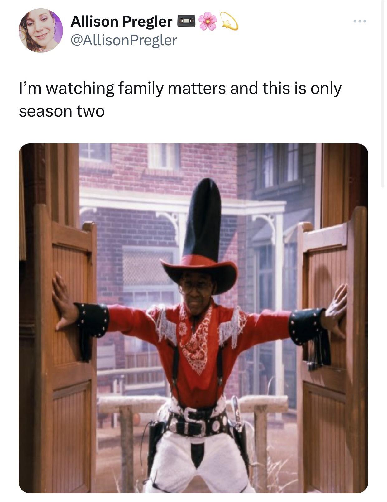 cool pics and funny memes - photo caption - Allison Pregler Pregler I'm watching family matters and this is only season two