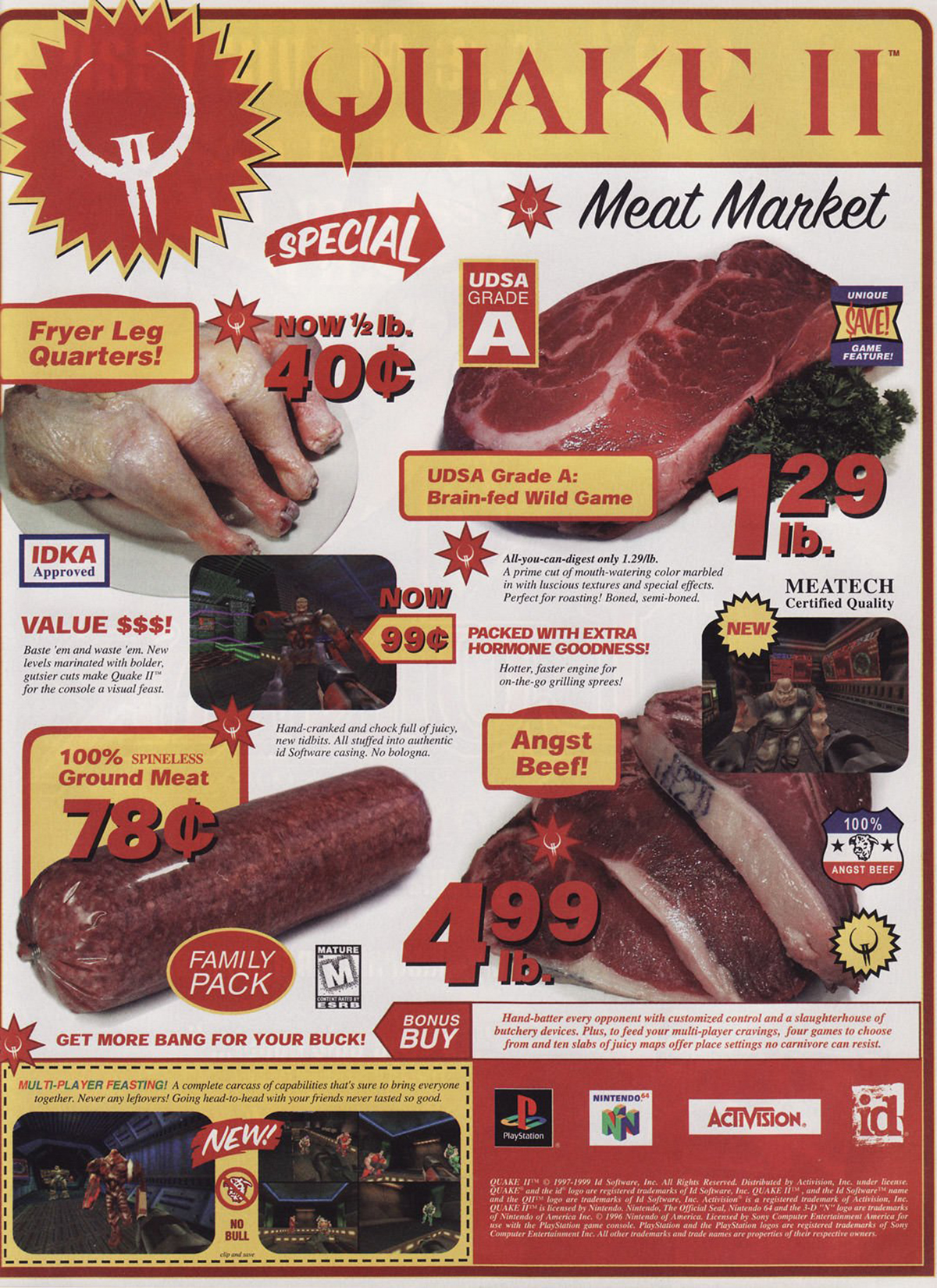quake 2 ads - Fryer Leg Quarters! Idka Apprened Value Sss! 100% Ground Meat 789 Special NOWb. A 40 Quake It Meat Market Shandy Family Pack New! M Get More Bang For Your Buck! Udsa Grade A Brainfed Wild Game Now 99 Udsa Grace Bonus Buy Packed With Extra An