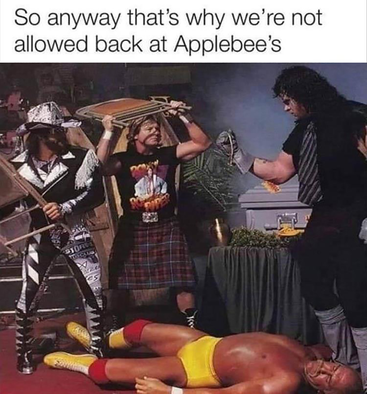 fresh memes - photo caption - So anyway that's why we're not allowed back at Applebee's Apak Jov