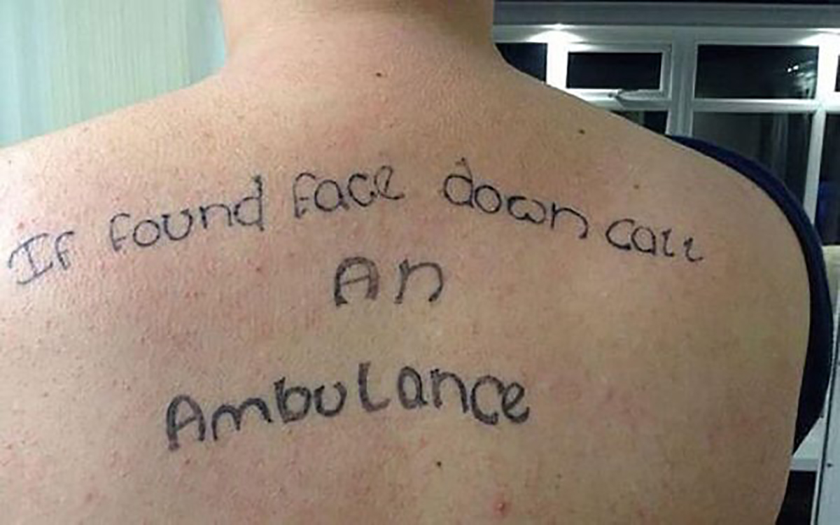 bad tattoos - passed out during tattoo - If found face down catt An Ambulance