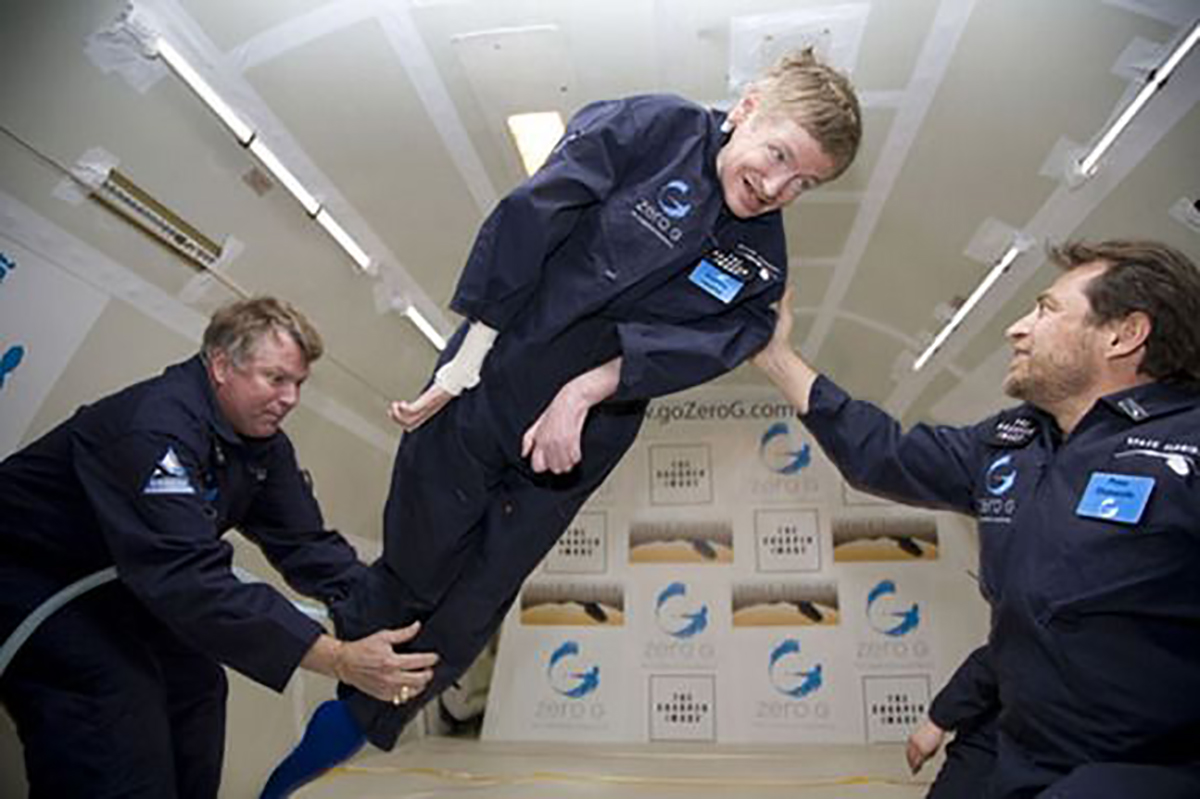 Stephen Hawking experiences zero gravity on a special flight in 2014.
