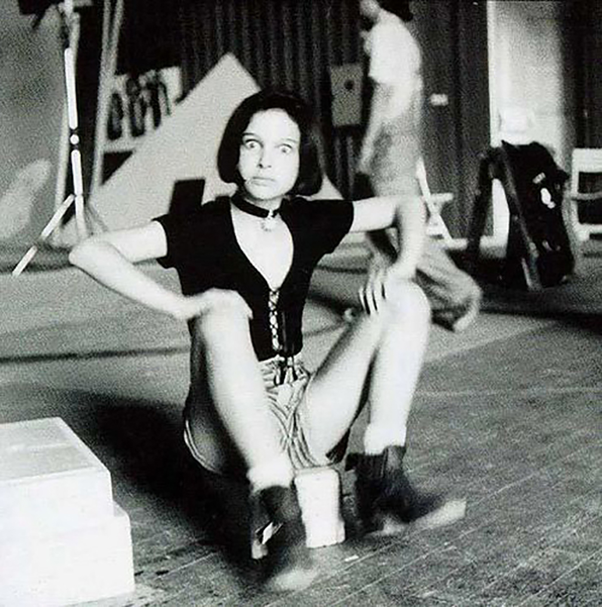 Natalie Portman goofing around on the set of Leon: The Professional (1994).