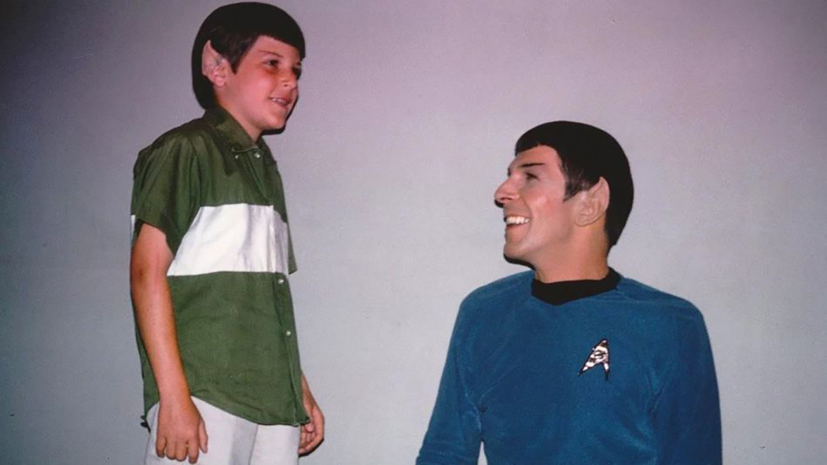 Leonard Nimoy with his son Adam on the set of Star Trek in 1968.