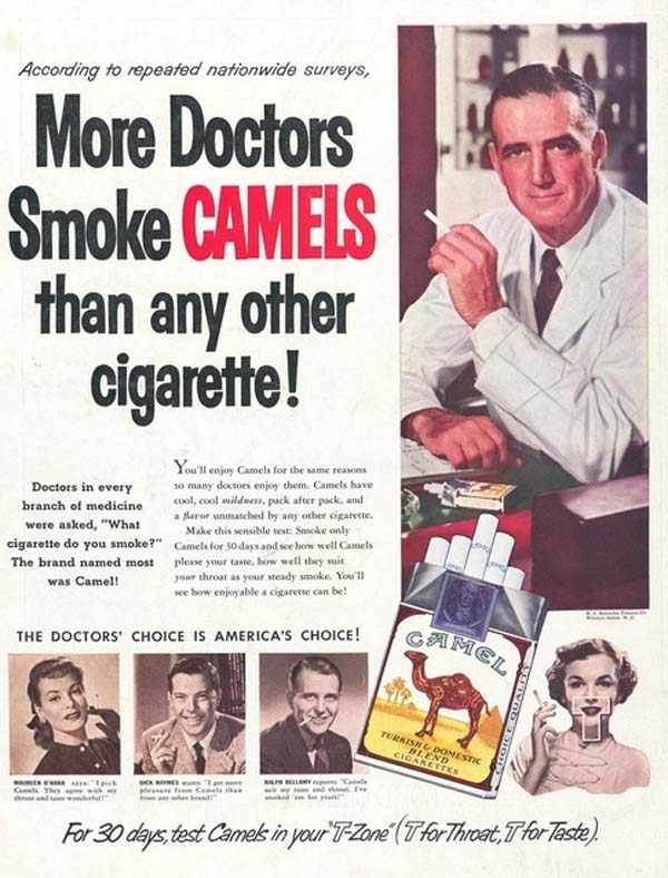 Cigarettes were being promoted as good for your health as early as the 1950s.