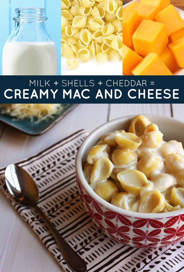 <a href="http://www.shemakesandbakes.com/home/shells-and-white-cheddar" target="_blank">Creamy Mac And Cheese</a>.