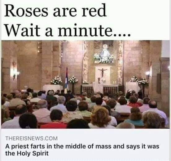 holy spirit memes - Roses are red Wait a minute.... Thereisnews.Com A priest farts in the middle of mass and says it was the Holy Spirit