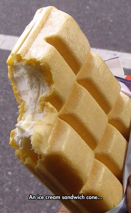 japanese waffle ice cream sandwich - An ice cream sandwich cone...