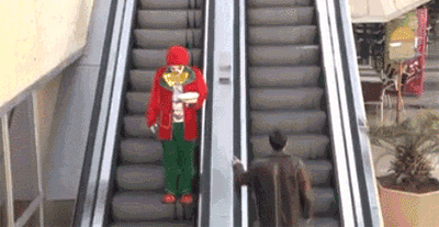 clown on escalator