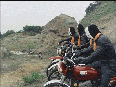 gifs - people wearing face masks and riding motorcycles