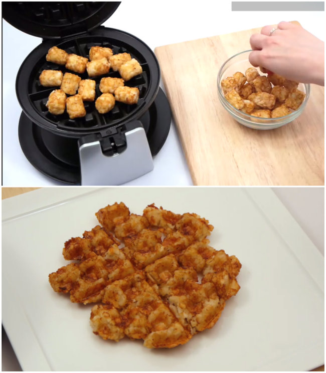 Skip all the splattering grease, and do the same thing with frozen potatoes (in this case, tater tots) for easy hash browns.