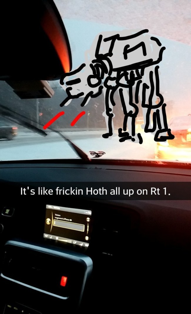nerdy snapchat funny star wars snapchats - It's frickin Hoth all up on Rt 1.