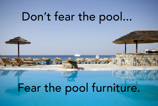 Hotel pools are highly chlorinated, which kills most bacteria. We can't say the same for the tables and lounge chairs, however.