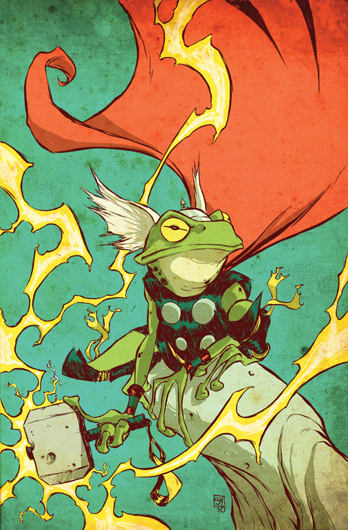 Marvel has a superhero named Throg. He is a frog that has the power of Thor and is in a superhero group called the Pet Avengers.