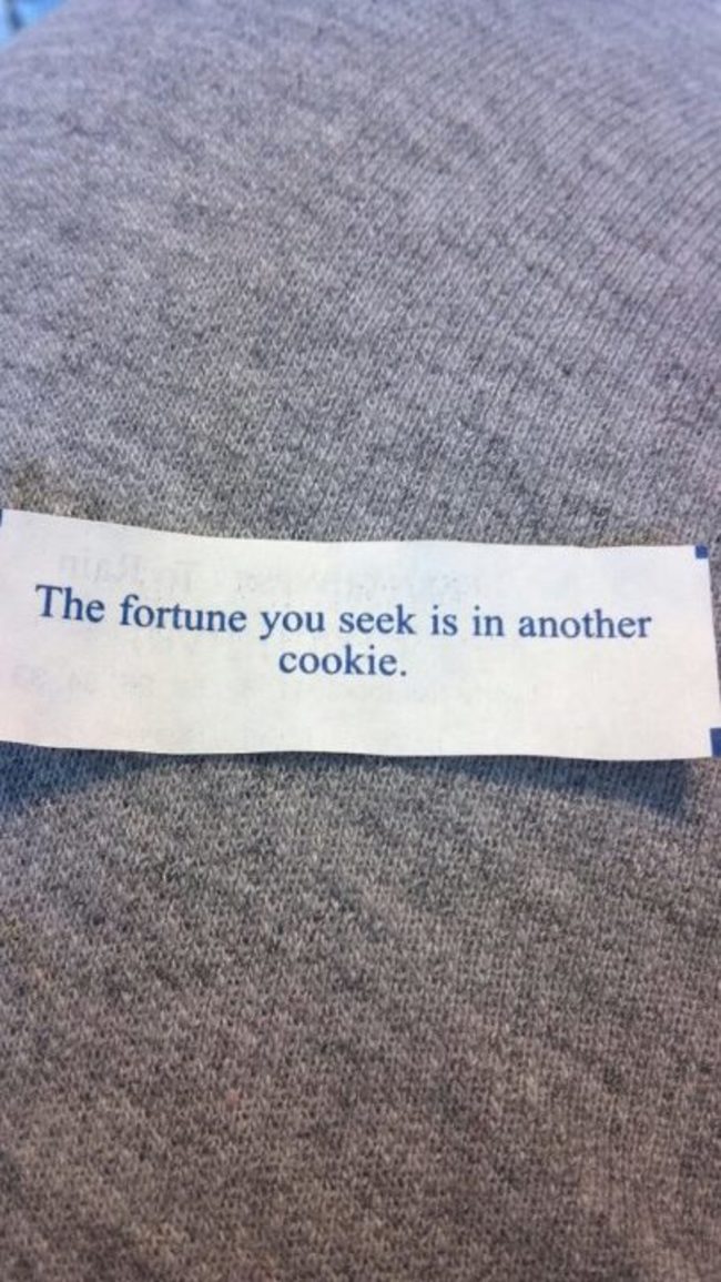 material - The fortune you seek is in another cookie.