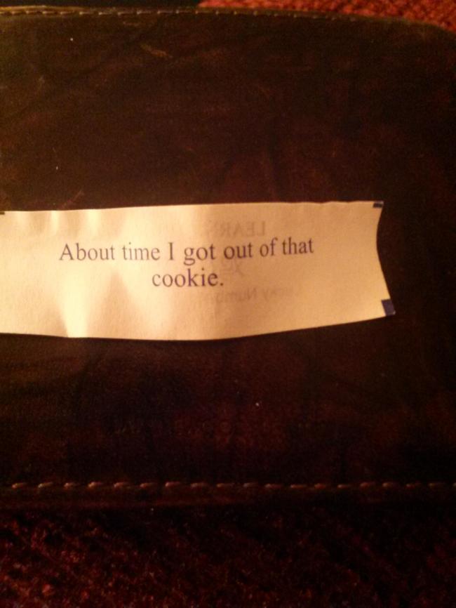 funny fortune cookies - About time I got out of that cookie.
