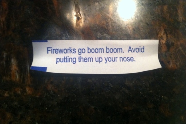 sign - Fireworks go boom boom. Avoid putting them up your nose.