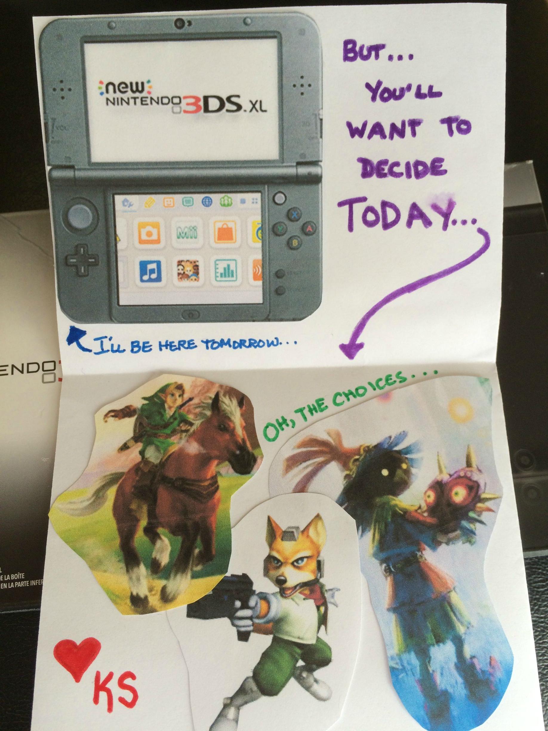 She got him a new 3DS XL and $40 to buy the game he wanted. He knows he's made the right choice proposing to her.