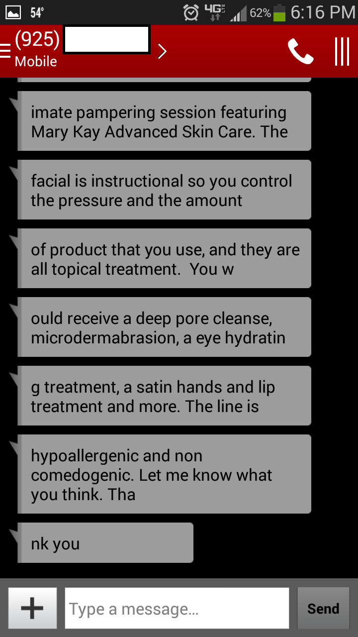 screenshot - 0 46,62% 54 925 Mobile imate pampering session featuring Mary Kay Advanced Skin Care. The facial is instructional so you control the pressure and the amount of product that you use, and they are all topical treatment. You w ould receive a dee