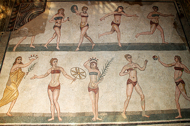 Surviving Minoan paintings from 1600 B.C. show women wearing two-piece suits similar to the 1960 bikini. Additionally, a fourth-century A.D. mosaic in Sicily titled “Bikini Girls” also shows women donning two-piece suits.