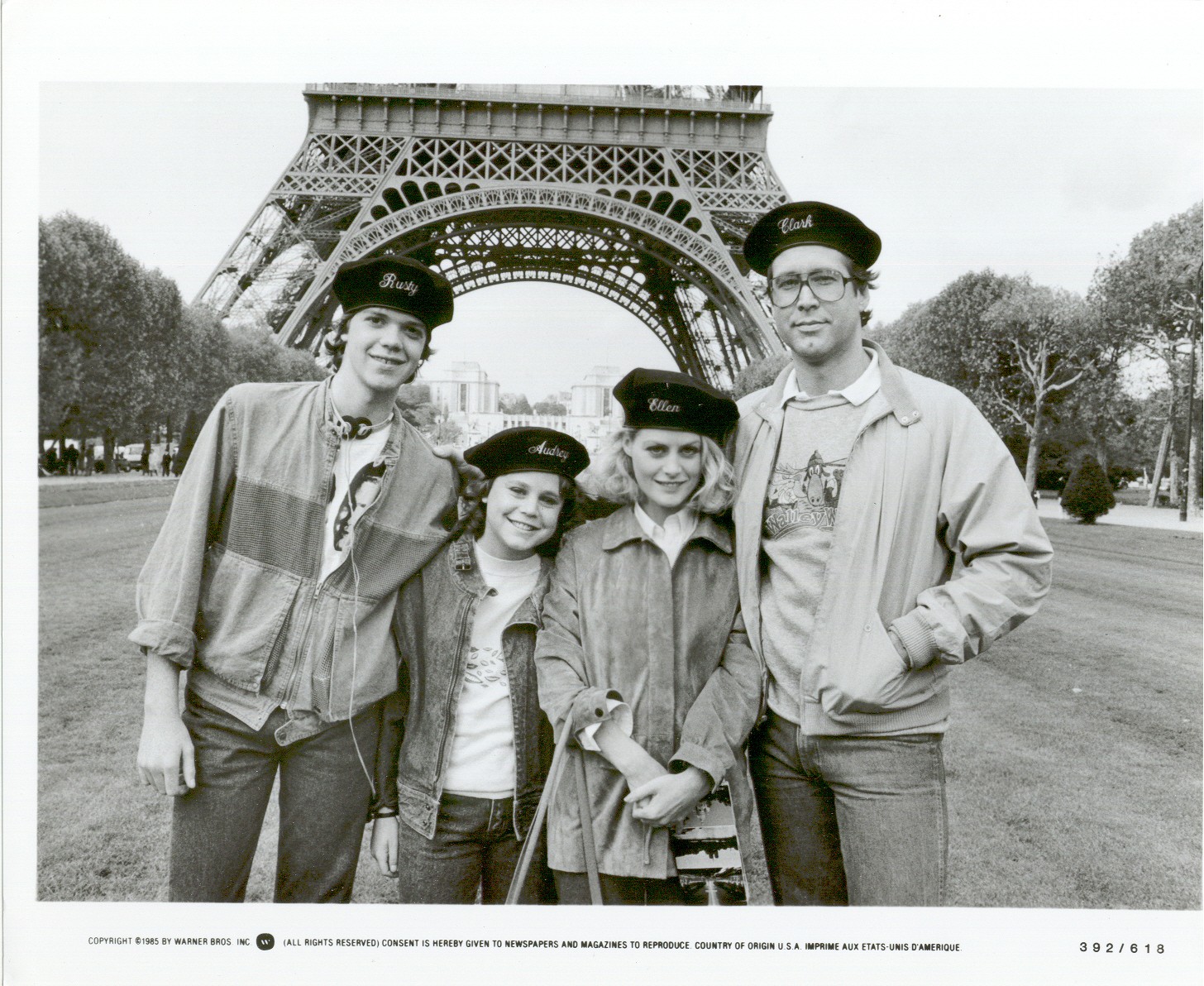 Griswold family in front of Eiffel Tower, 1985.