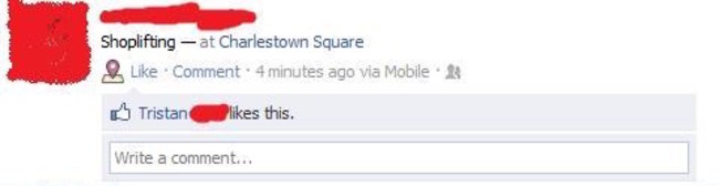 facebook - Shoplifting at Charlestown Square . Comment 4 minutes ago via Mobile Tristan this. Write a comment...