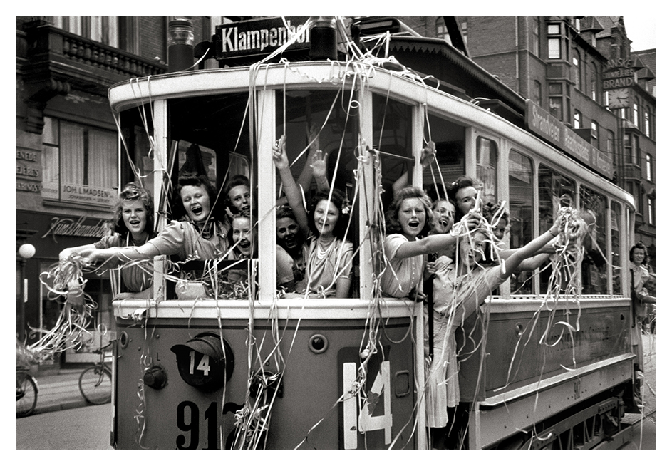Danish girls celebrating the Liberation of Denmark from the German occupation, May 5, 1945.