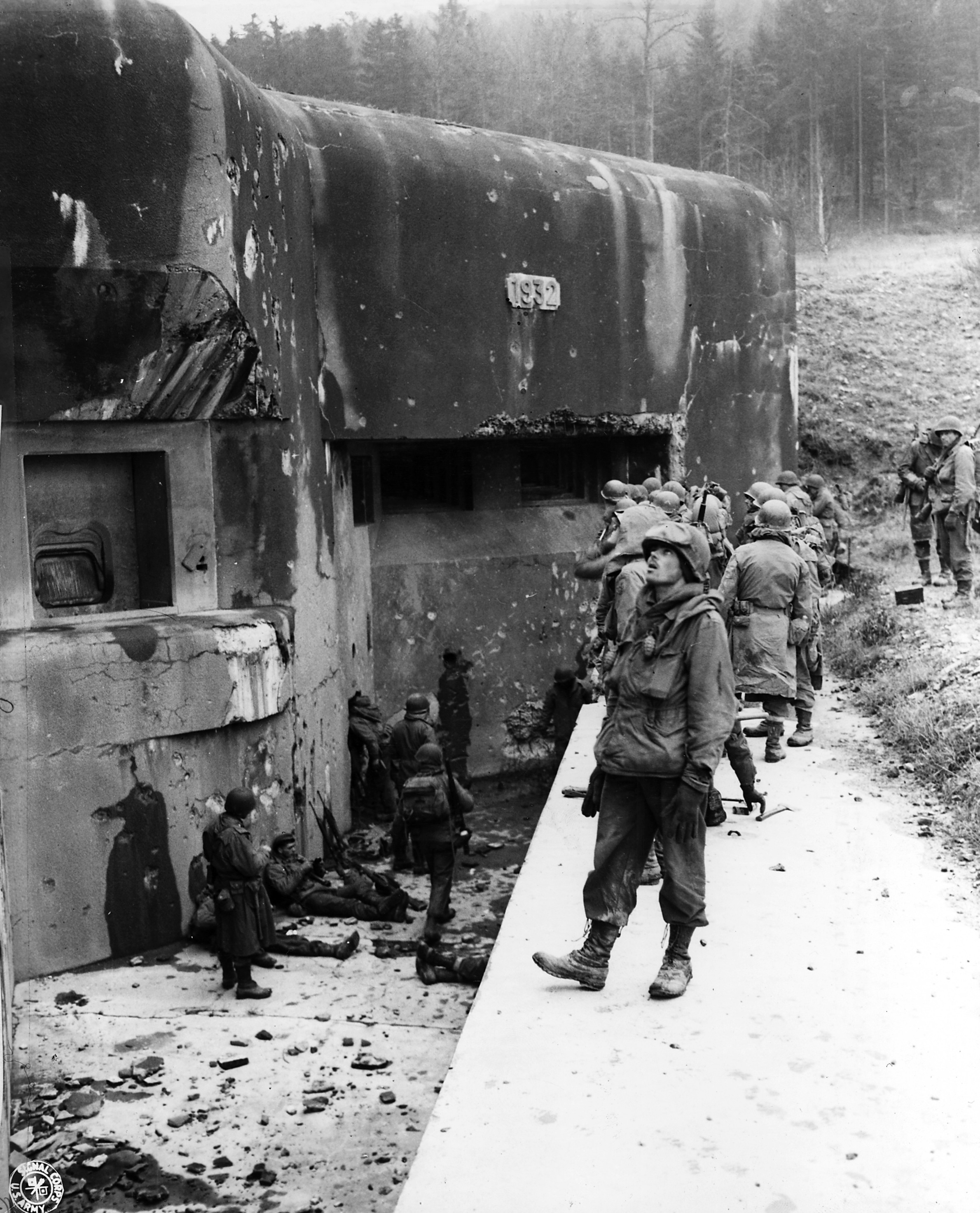 American soldiers inspecting a portion of the Maginot line, 1944.