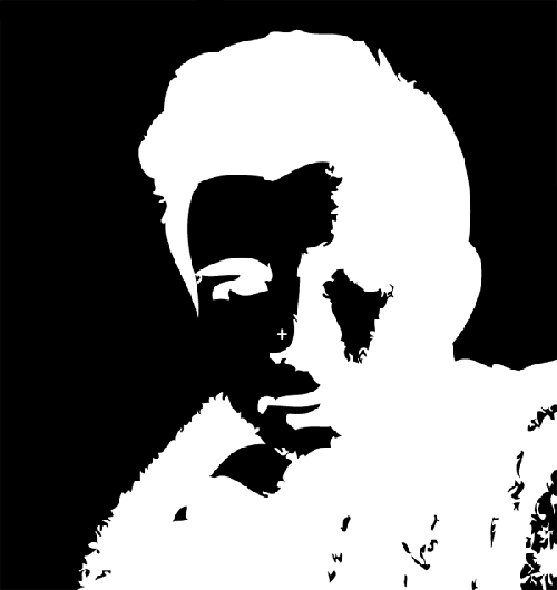 Stare at the central point (plus sign) of the black and white picture for at least 30 seconds and then look at a wall.